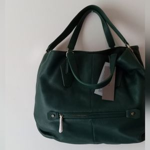 *👜* Halston Heritage Forest Green Pebbled Leather Large Hobo Shoulder Handbag